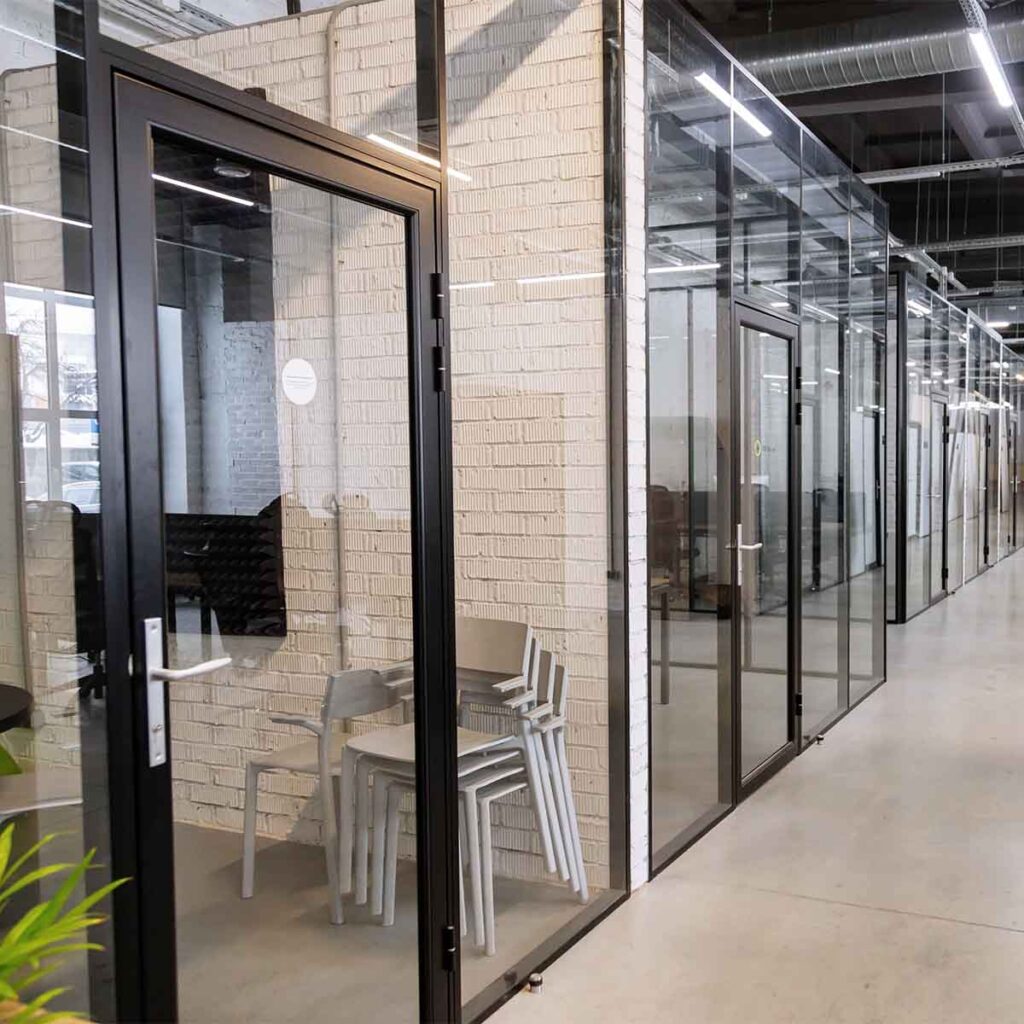modern office with interior glass partitions