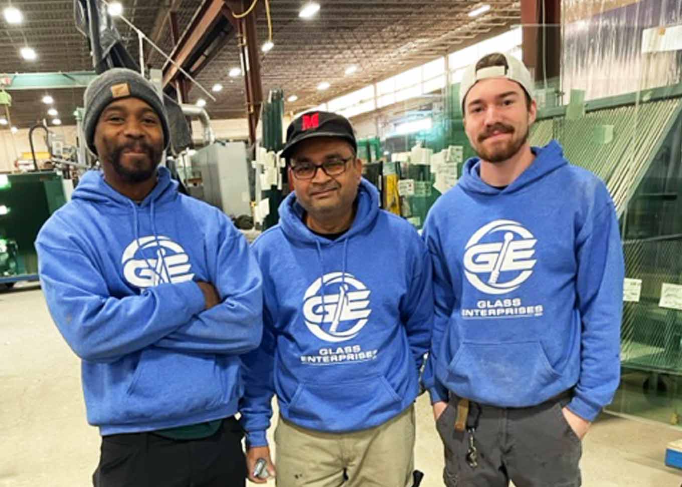 Glass Enterprises manufacturing employees wearing company apparel